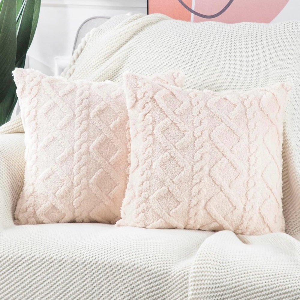 MADIZZ Set of 2 Soft fuzzy Short Wool Fleece Throw Pillow Covers 20x20 “ Beige